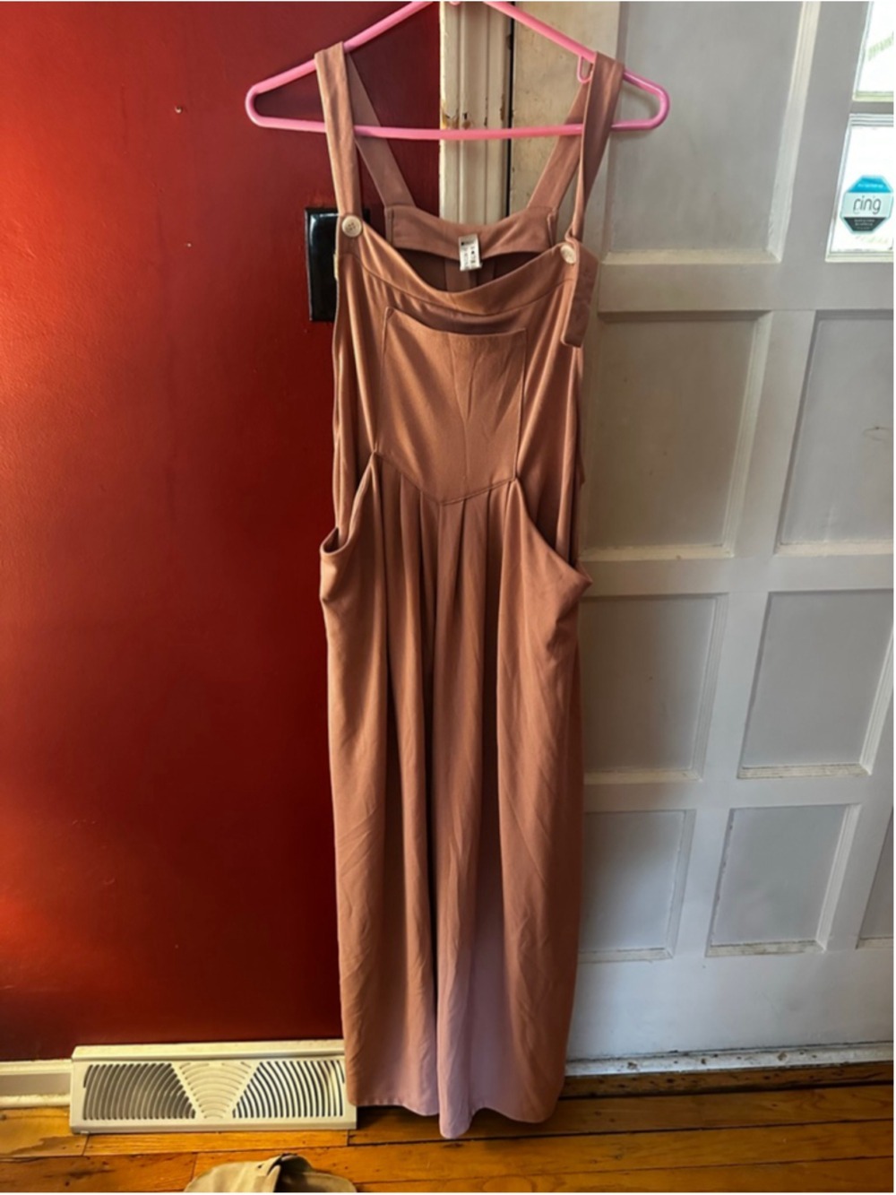 Halara Waffle Knit Overalls XL Rose Tan Wide Leg Jumpsuit Pockets Casual Boho - Picture 5 of 10